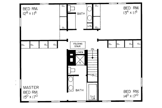 Floor Plan - Upper Floor for Colonial House Plan #72-347 - 5 bed, 3 bath