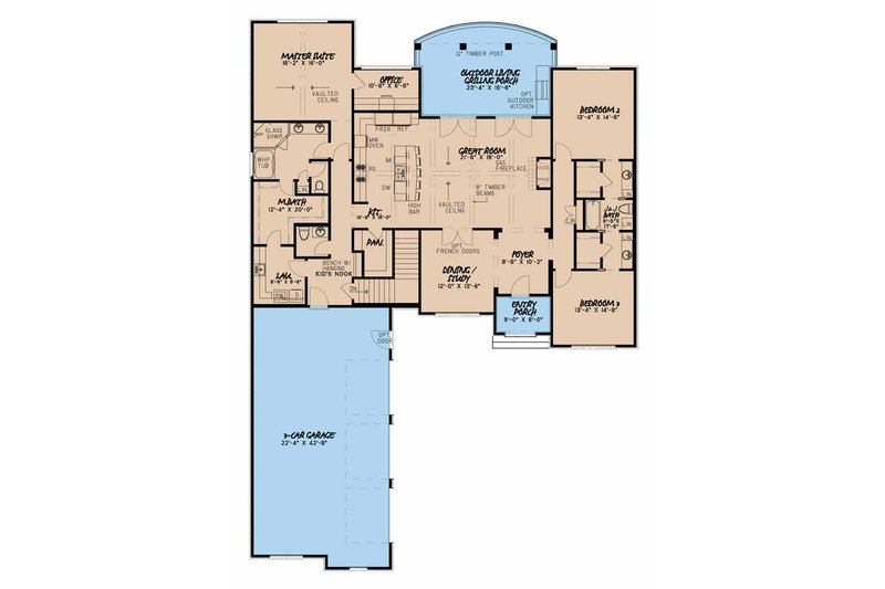 House Blueprint - Floor Plan - Main Floor for Country House Plan #17-3374 - 4 bed, 3.5 bath