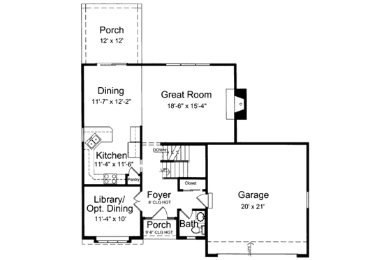 Floor Plan - Main Floor for Traditional House Plan #46-438 - 3 bed, 2.5 bath
