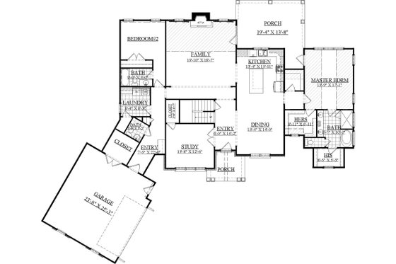 Floor Plan - Main Floor for Farmhouse House Plan #1071-5 - 4 bed, 3.5 bath