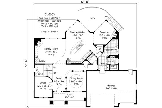 Floor Plan - Main Floor for Craftsman House Plan #51-324 - 4 bed, 2.5 bath