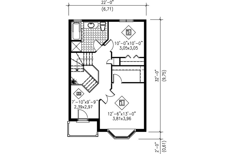 Architectural House Design - Floor Plan - Upper Floor for European House Plan #25-205 - 2 bed, 1.5 bath