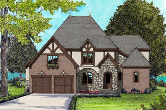 Exterior - Front Elevation for European House Plan #413-857 - 4 bed, 3.5 bath