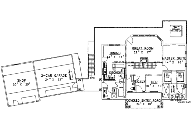 House Blueprint - Floor Plan - Main Floor for Modern House Plan #117-179 - 3 bed, 4.5 bath