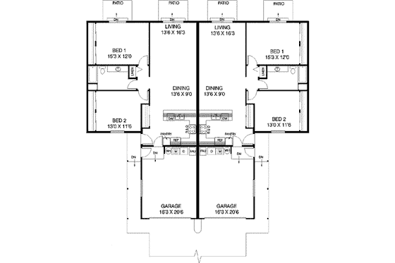 Floor Plan - Main Floor for Ranch House Plan #60-486 - 2 bed, 1 bath