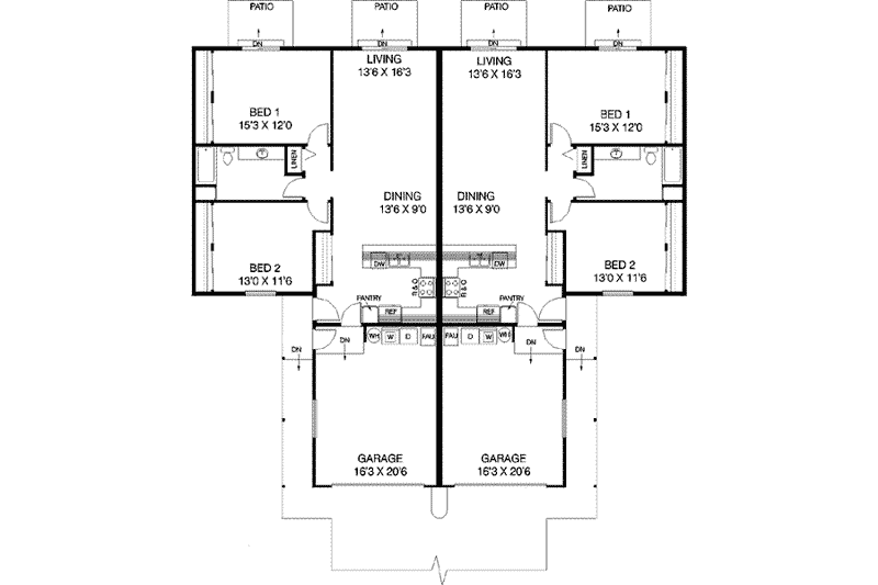 Home Plan - Floor Plan - Main Floor for Ranch House Plan #60-486 - 2 bed, 1 bath