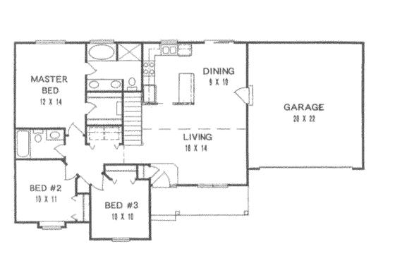 Floor Plan - Main Floor for Ranch House Plan #58-109 - 3 bed, 2 bath
