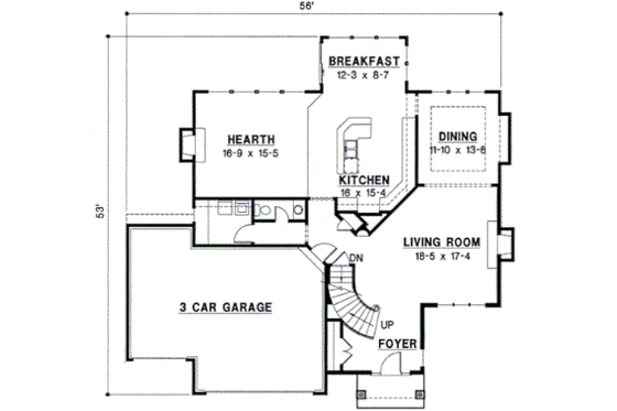 Floor Plan - Main Floor for European House Plan #67-573 - 4 bed, 3.5 bath