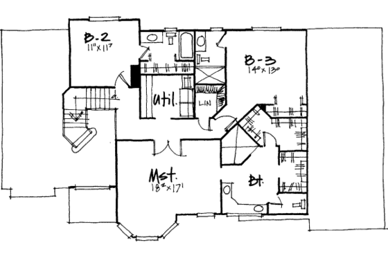 Floor Plan - Upper Floor for European House Plan #308-102 - 4 bed, 3 bath