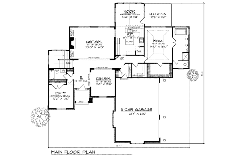 Home Plan - Floor Plan - Main Floor for European House Plan #70-540 - 2 bed, 2 bath