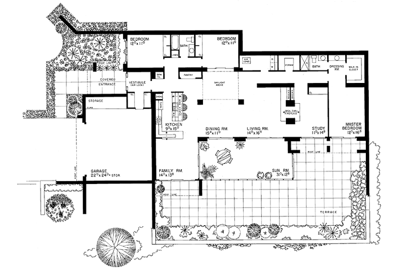 Home Plan - Floor Plan - Main Floor for Contemporary House Plan #72-758 - 3 bed, 2 bath