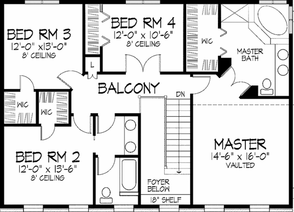 House Design - Classical Floor Plan - Upper Floor Plan #51-873