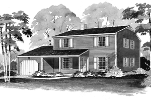 Exterior - Front Elevation for Country House Plan #72-514 - 4 bed, 1.5 bath