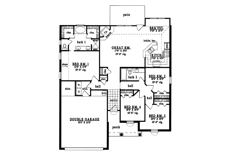 House Blueprint - Floor Plan - Main Floor for European House Plan #42-505 - 4 bed, 2 bath