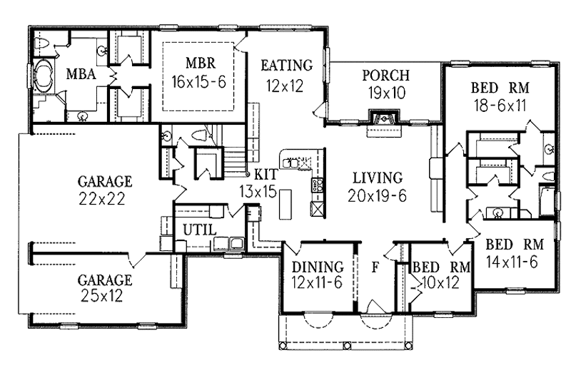 Dream House Plan - Floor Plan - Main Floor for Ranch House Plan #15-366 - 4 bed, 2.5 bath