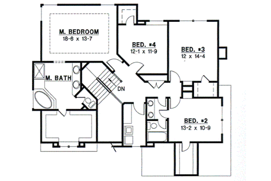Floor Plan - Upper Floor for Traditional House Plan #67-533 - 4 bed, 2.5 bath