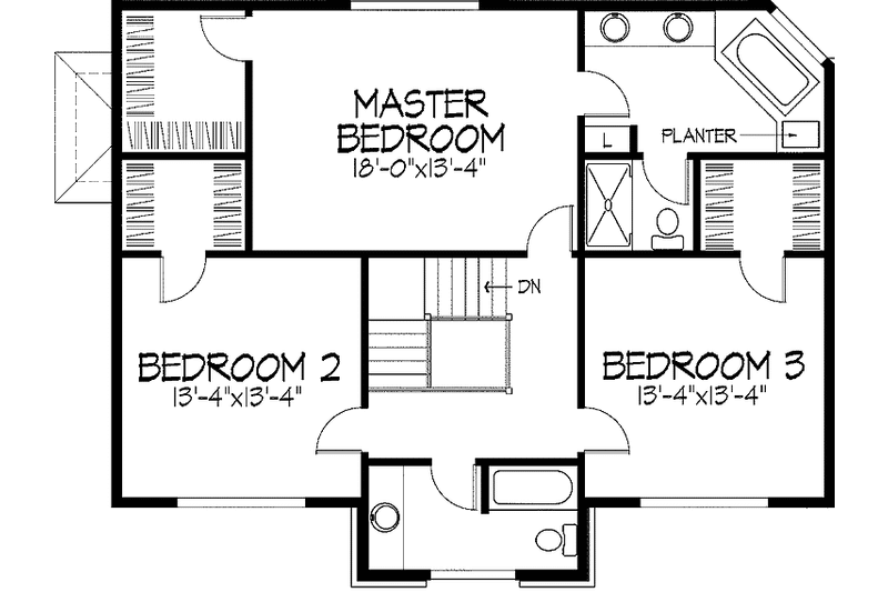 House Blueprint - Floor Plan - Upper Floor for Colonial House Plan #51-857 - 3 bed, 2.5 bath