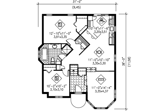 Floor Plan - Main Floor for Cottage House Plan #25-124 - 2 bed, 1 bath