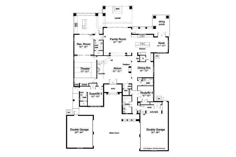 Dream House Plan - Floor Plan - Main Floor for Mediterranean House Plan #1039-1 - 5 bed, 6 bath