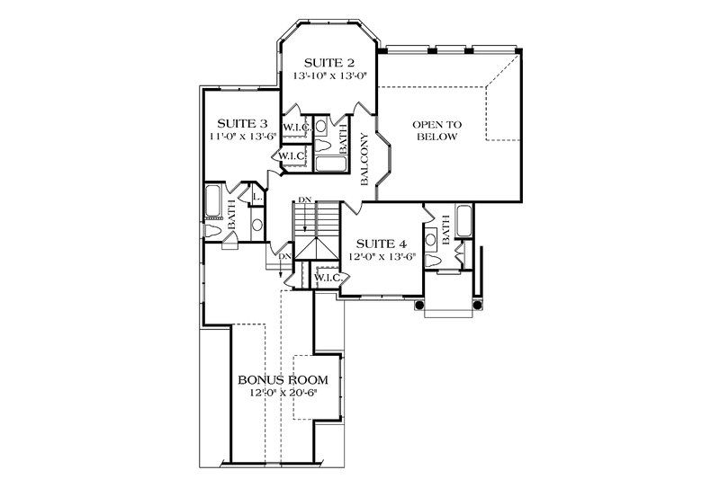 Dream House Plan - Floor Plan - Upper Floor for Traditional House Plan #453-407 - 4 bed, 4.5 bath