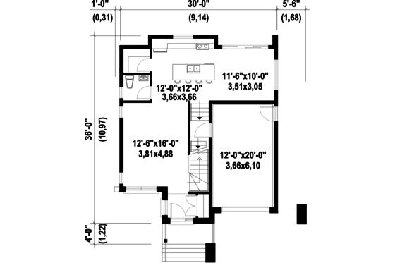 Floor Plan - Main Floor for Contemporary House Plan #25-4308 - 3 bed, 1 bath