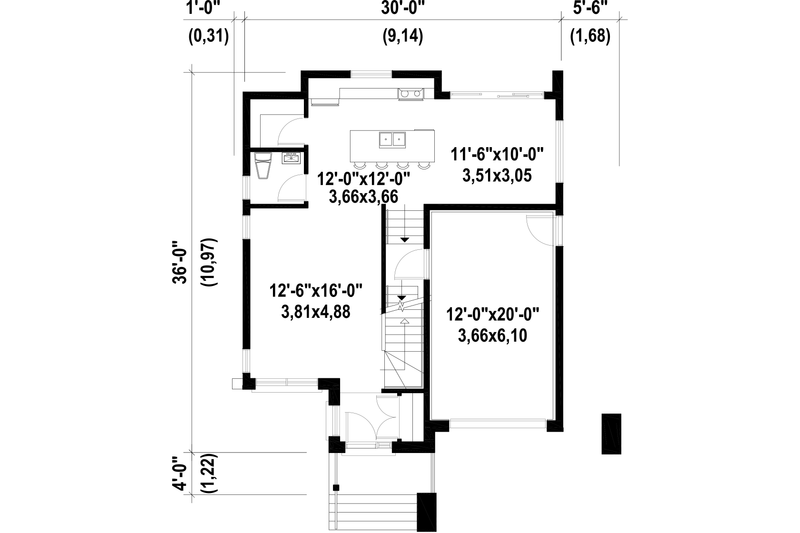 House Blueprint - Floor Plan - Main Floor for Contemporary House Plan #25-4308 - 3 bed, 1 bath