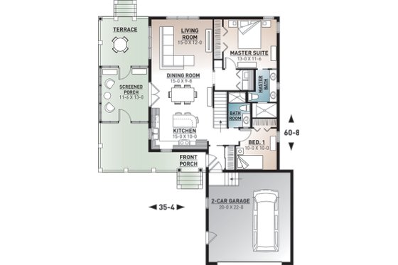 Floor Plan - Main Floor for European House Plan #23-2489 - 2 bed, 2 bath