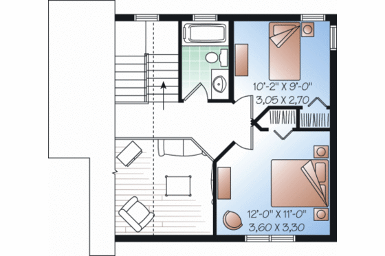 Floor Plan - Upper Floor for Cabin House Plan #23-2267 - 2 bed, 1.5 bath