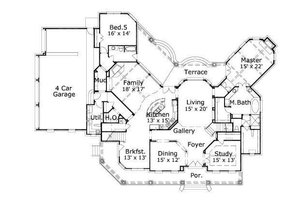 Floor Plan - Main Floor for Farmhouse House Plan #411-673 - 5 bed, 5 bath