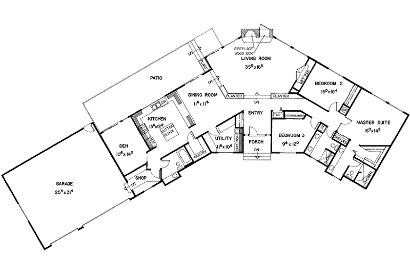 House Blueprint - Floor Plan - Main Floor for Prairie House Plan #60-925 - 3 bed, 3 bath
