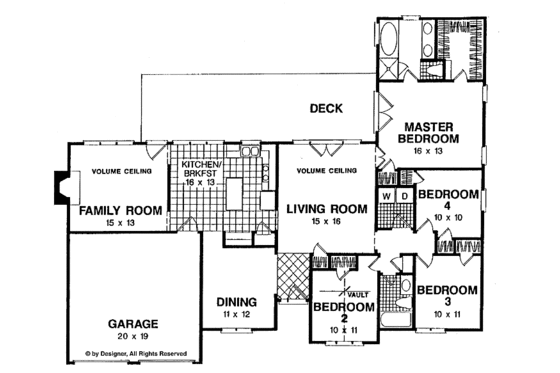 Floor Plan - Main Floor for Ranch House Plan #56-662 - 4 bed, 2 bath