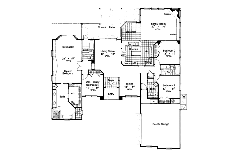House Blueprint - Floor Plan - Main Floor for Mediterranean House Plan #417-704 - 4 bed, 3 bath