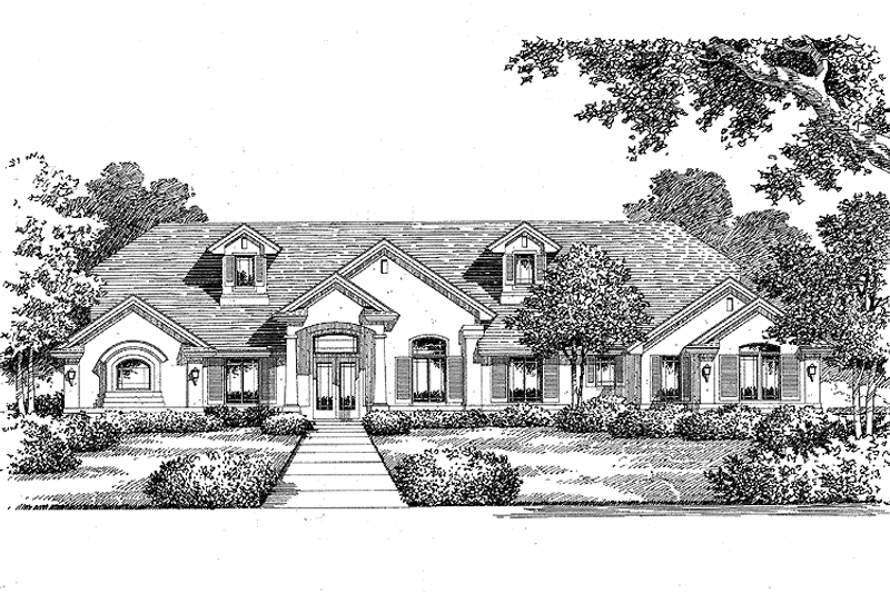 Home Plan - Exterior - Front Elevation 3 for Mediterranean House Plan #999-27 - 5 bed, 4 bath