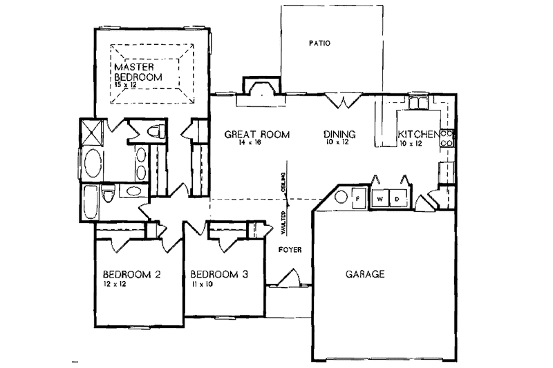 House Plan Design - Floor Plan - Main Floor for Ranch House Plan #129-168 - 3 bed, 2 bath