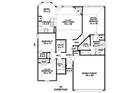 Floor Plan - Main Floor for Traditional House Plan #81-1402 - 3 bed, 2 bath