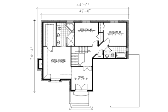 Floor Plan - Upper Floor for European House Plan #138-252 - 3 bed, 2.5 bath