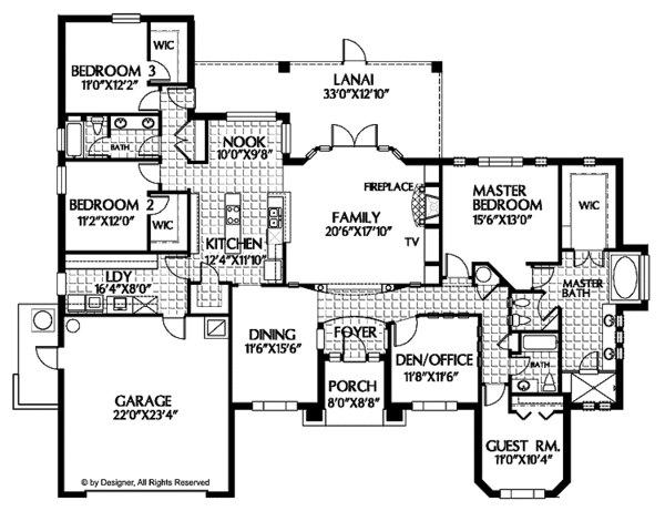 Architectural House Design - Mediterranean Floor Plan - Main Floor Plan #999-15