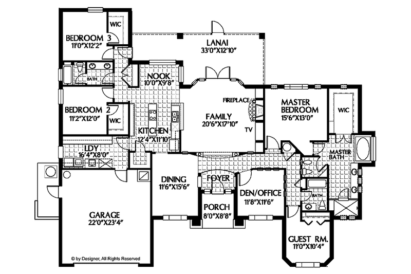 Home Plan - Floor Plan - Main Floor for Mediterranean House Plan #999-15 - 4 bed, 3 bath