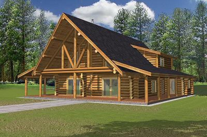 Home Plan - Log Exterior - Front Elevation Plan #117-502