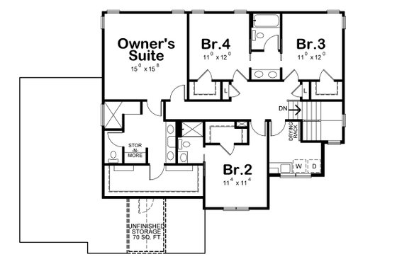 Floor Plan - Upper Floor for Craftsman House Plan #20-2328 - 4 bed, 3.5 bath