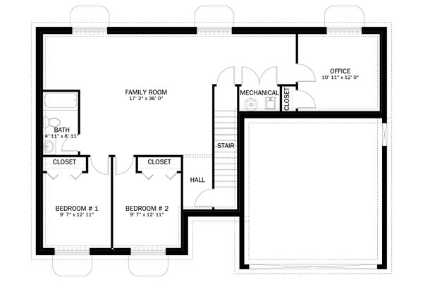 House Blueprint - Traditional Floor Plan - Lower Floor Plan #1060-199