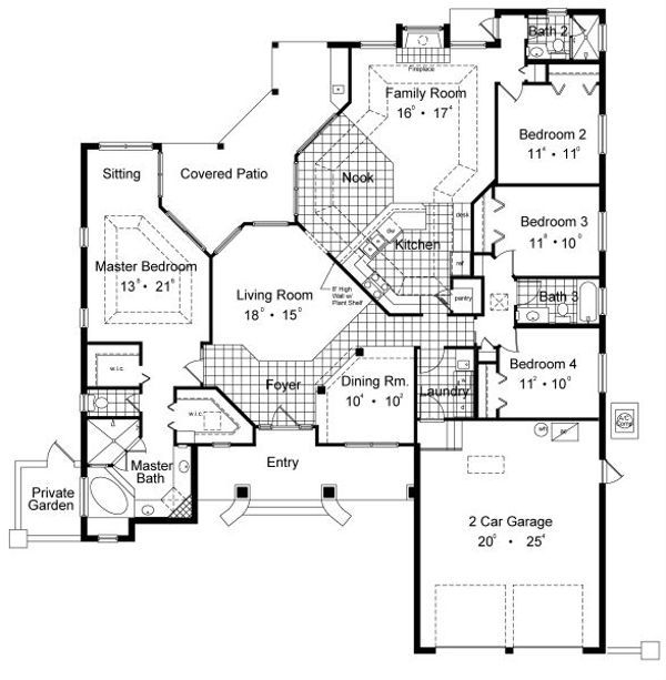 Traditional Style House Plan - 4 Beds 3 Baths 2224 Sq/Ft Plan #417-216 ...