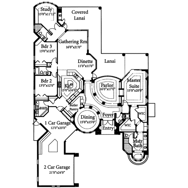 Mediterranean Floor Plan - Main Floor Plan #115-105