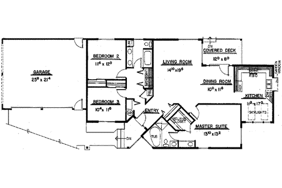 Floor Plan - Main Floor for Ranch House Plan #60-114 - 3 bed, 2 bath