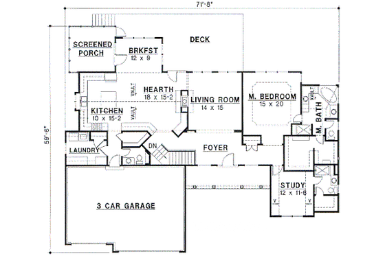 Floor Plan - Main Floor for Mediterranean House Plan #67-212 - 3 bed, 3 bath