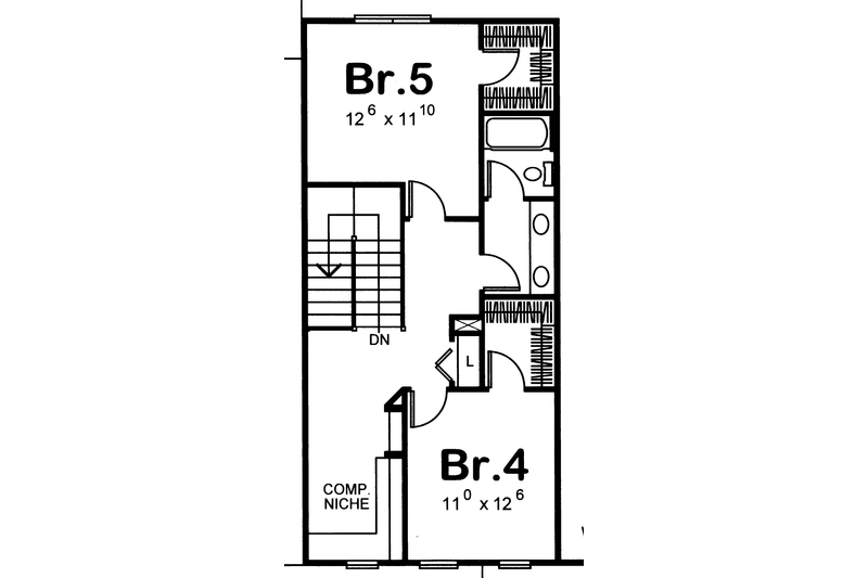 House Design - Floor Plan - Upper Floor for Cottage House Plan #20-874 - 4 bed, 3 bath