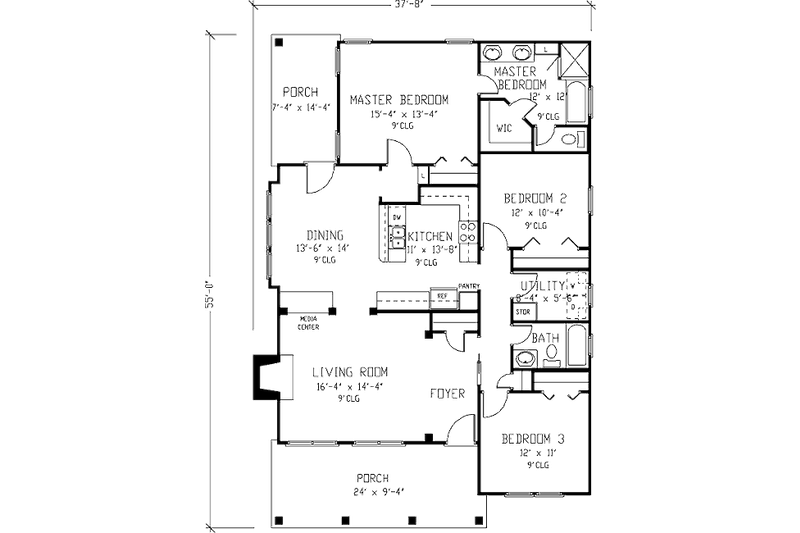 Dream House Plan - Floor Plan - Main Floor for Country House Plan #410-179 - 3 bed, 2 bath