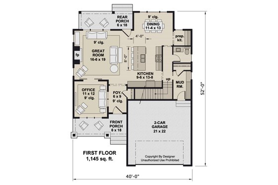 Floor Plan - Main Floor for Craftsman House Plan #51-1376 - 4 bed, 3.5 bath