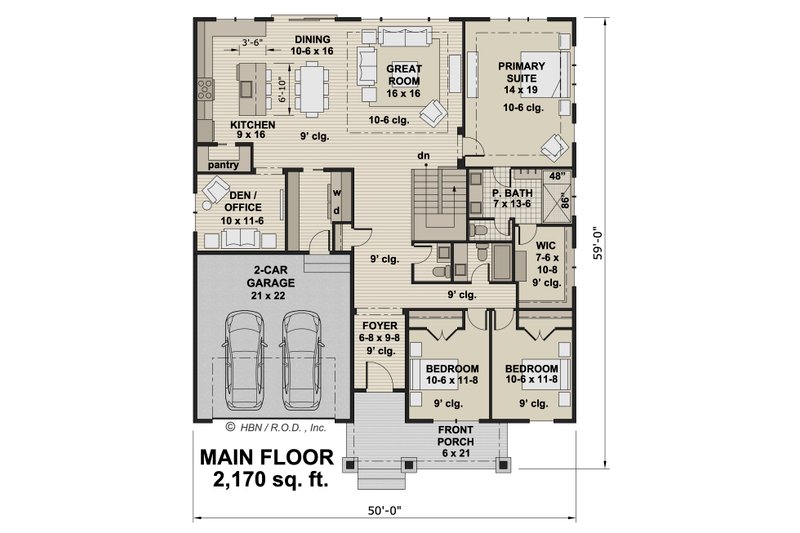 Home Plan - Floor Plan - Main Floor for Farmhouse House Plan #51-1327 - 3 bed, 2.5 bath
