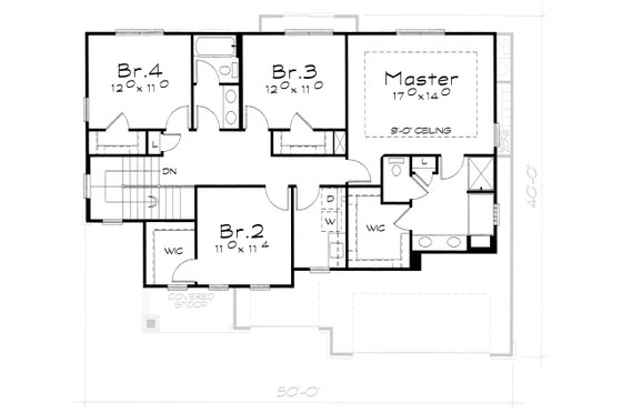Floor Plan - Upper Floor for Craftsman House Plan #20-2400 - 4 bed, 3 bath